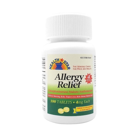 Mckesson Health*Star Chlorpheniramine Maleate Allergy Relief Tablets, 100/Bottle, 12 Bottles, 12PK 784-01-HST